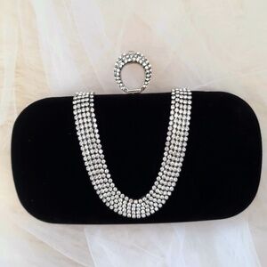 NEW black Velvet Wedding Evening party large Clutch bag chain strap purse